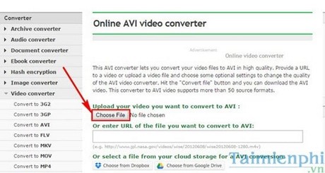 Chuyển đổi video online bằng Online Convert
