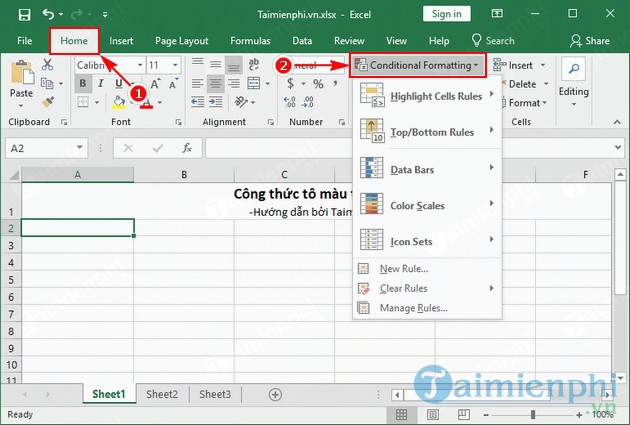 Công thức tô màu trong Excel