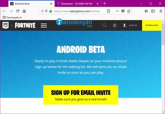 Đăng ký chơi thử Fortnite beta trên điện thoại Android