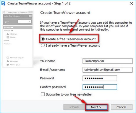 Đăng ký Teamviewer, tạo tài khoản Teamviewer