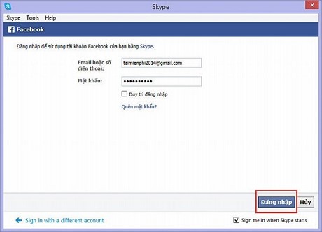 Đăng nhập skype bằng facebook, vào skype gọi điện bằng Facebook