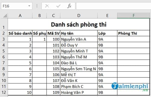 Đánh số thứ tự lặp lại theo chu kỳ và tự động xếp phòng thi trong Excel