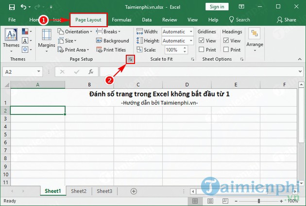 danh so trang trong excel khong bat dau tu 1 2