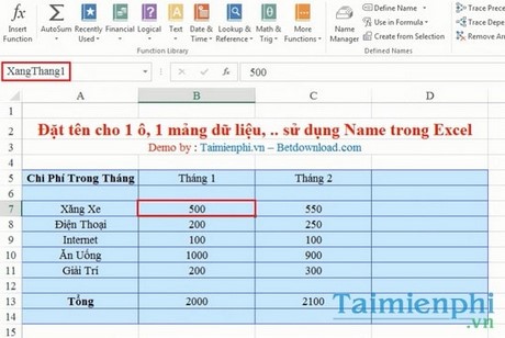 Excel - Đặt tên cho 1 ô, 1 mảng dữ liệu, ... sử dụng Name