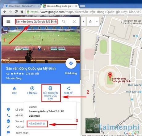 cach di chuyen ket qua tim kiem tu google map từ PC sang dien thoai