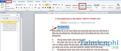 Word - Cách định dạng Heading trong Word 2010