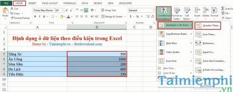 Excel - Định dạng ô dữ liệu theo điều kiện trong bảng tính Excel