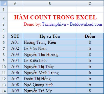ham count trong excel