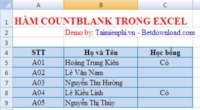 Excel - Hàm COUNTBLANK, Hàm đếm các ô rỗng, ví dụ và cách dùng