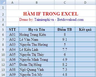 Sử dụng hàm if trong excel dung ham if trong Excel