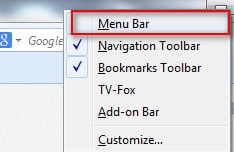 Firefox - Bật và tắt thanh công cụ Menu Bar