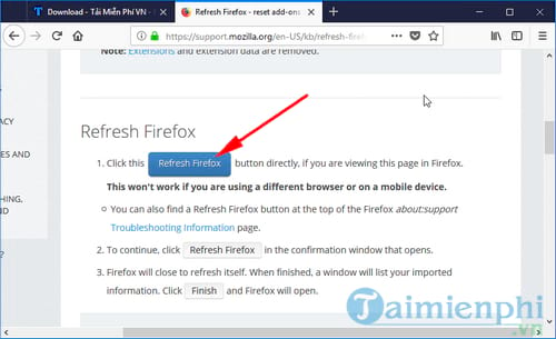 Firefox - Khôi phục cài đặt mặc định cho trình duyệt