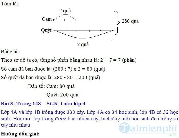 giai bai tap toan 4 trang 148 sgk luyen tap tim hai so khi biet tong va ti so cua hai so do