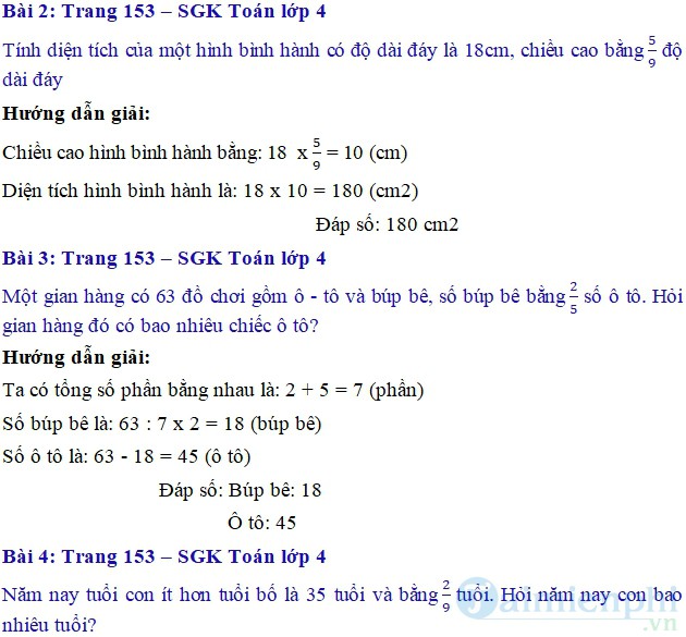 giai bai tap toan 4 trang 153 sgk luyen tap chung tiep theo