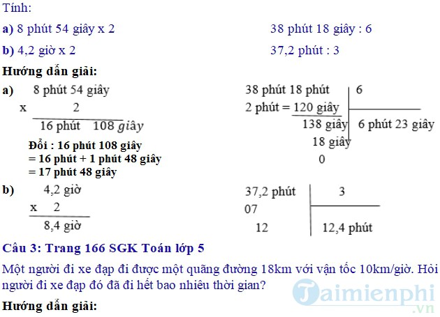 giai bai tap toan 5 trang 165 166 sgk on tap ve cac phep tinh voi so do thoi gian