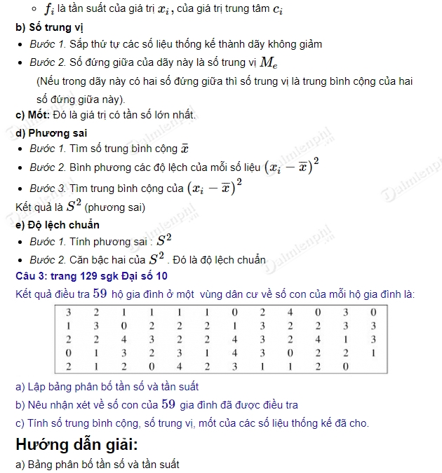 giai toan 10 trang 128 den 130 sgk tap 1 on tap chuong 5 thong ke 2