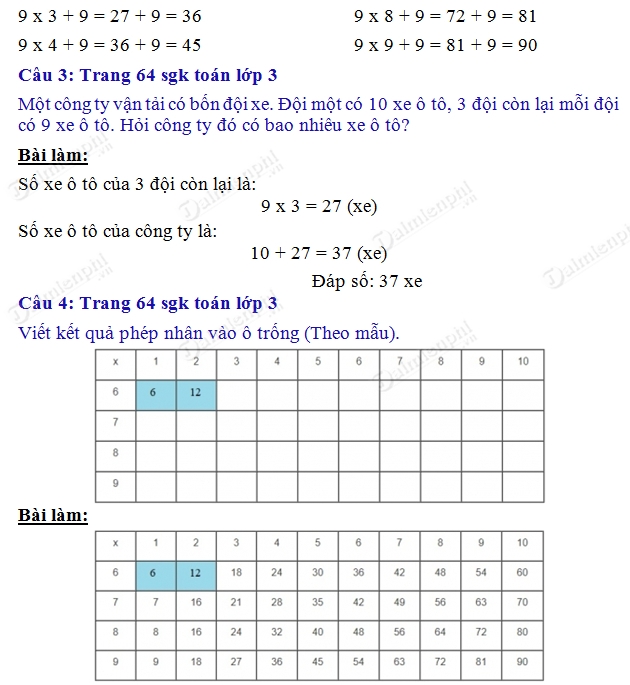 giai toan 3 trang 64 sgk luyen tap 2