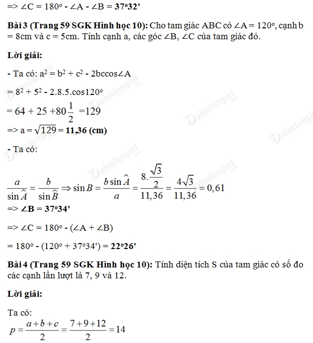 giai toan cac he thuc luong trong tam giac va giai tam giac