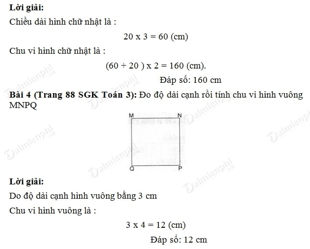 giai toan lop 3 chu vi hinh vuong
