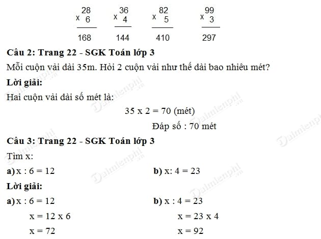 giai toan lop 3 giai bai nhan so co hai chu so voi so co mot chu so khong nho