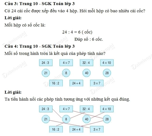 Giải bài tập trang 10 SGK toán 3