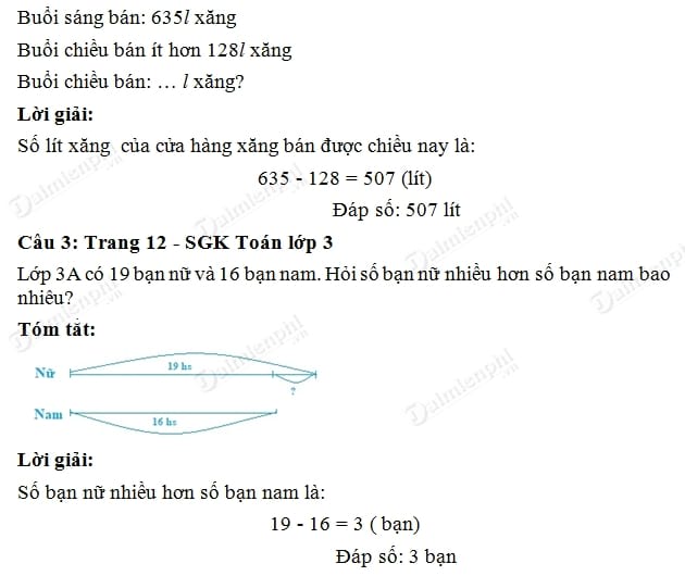 Giải bài tập trang 12 SGK toán 3