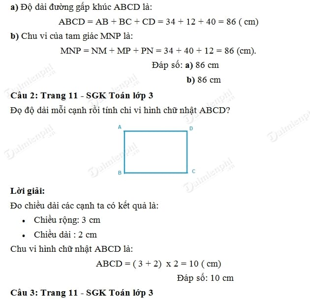 Giải bài tập trang 11 SGK toán 3
