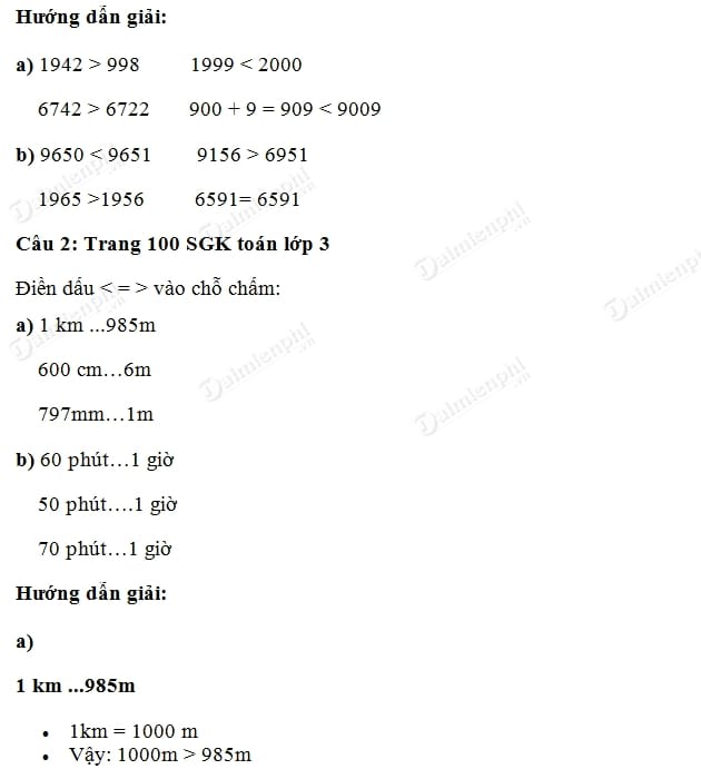 giai toan lop 3 so sanh cac so trong pham vi 10000