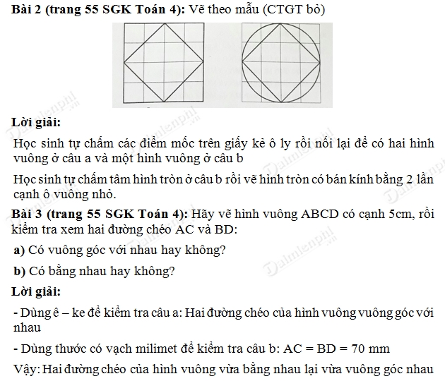 giai toan lop 4 thuc hanh ve hinh vuong