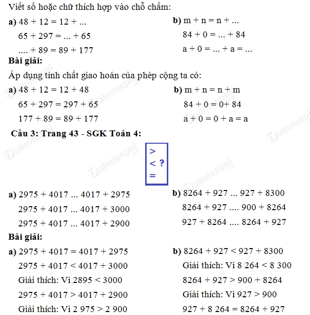 giai toan tinh chat giao hoan cua phep cong lop 4
