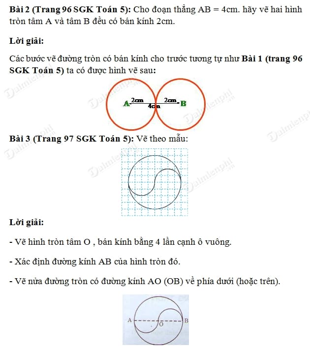 Giải Toán lớp 5 trang 96, 97 SGK - Hình tròn, đường tròn