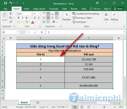 Giãn dòng trong Excel như thế nào là chuẩn