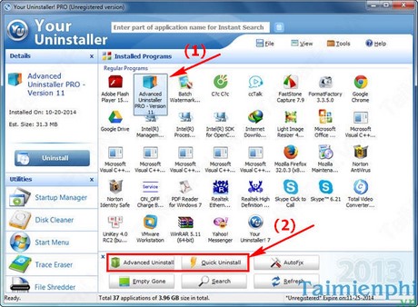 Gỡ bỏ chương trình cài đặt với Your Uninstaller go bo chuong trinh cai dat ung dung voi your Uninstaller