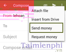gui va nhan tien thong qua ung dung gmail tren di dong