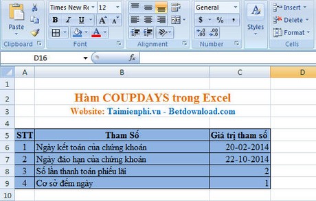 Excel - Hàm COUPDAYS trong Excel, Ví dụ và cách dùng