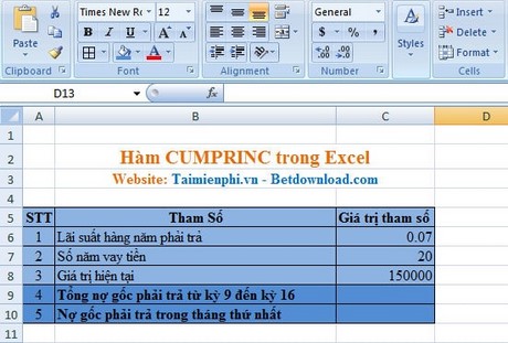 Excel - Hàm CUMPRINC trong Excel, Ví dụ và cách dùng