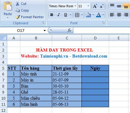 Excel - Hàm DAY, Hàm trả về ngày của ngày/tháng/năm 1