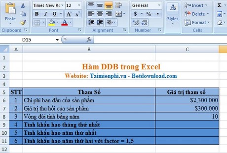 Excel - Hàm DDB trong Excel, Ví dụ và cách dùng