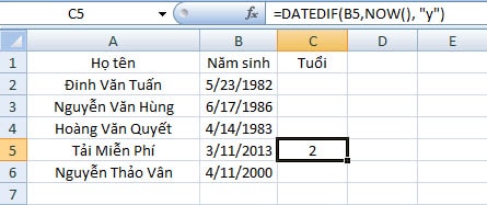 ham dateif trong excel