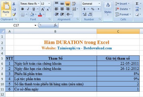 Excel - Hàm DURATION trong Excel, Ví dụ và cách dùng