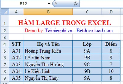 Ham large trong excel