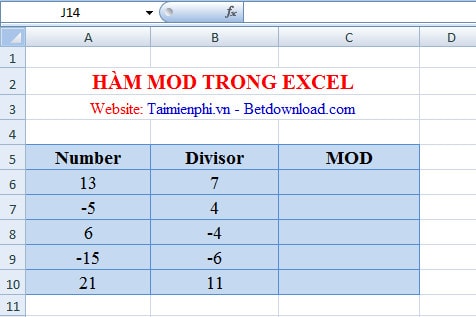 Excel - Hàm MOD, Hàm trả về số dư, Ví dụ minh họa