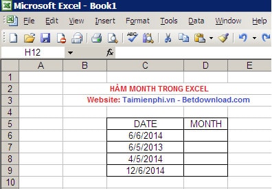 Excel - Hàm MONTH, Hàm chuyển đổi một số seri thành một tháng