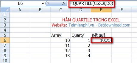 ham QUARTILE Excel