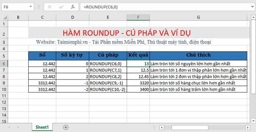 Excel - Hàm Roundup, cú pháp và cách dùng, hàm làm tròn số lên trong excel