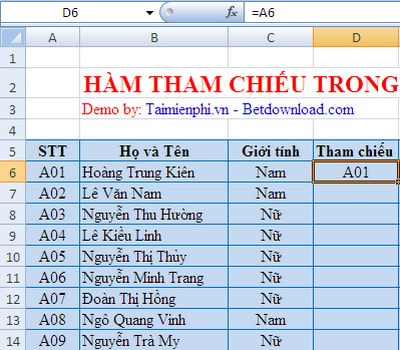 Tham chiếu các hàm trong Excel