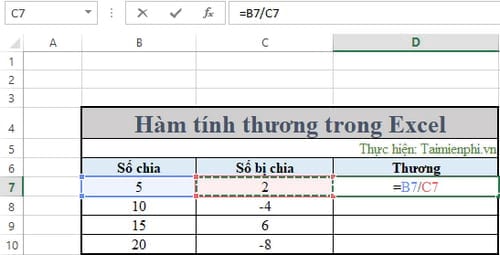ham tinh thuong trong excel 2