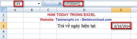 ham today trong excel