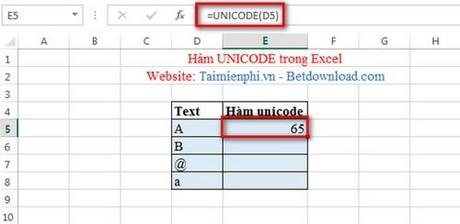 ham UNICODE trong excel