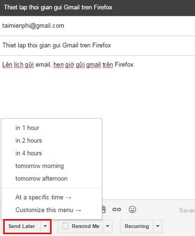 Lên lịch gửi email, hẹn giờ gửi gmail trên Firefox